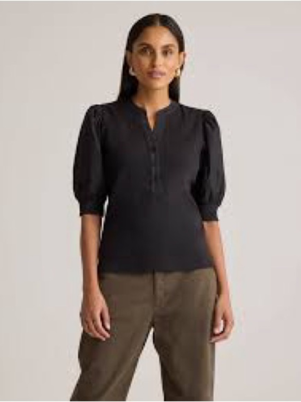Quince Black Puff-Sleeve Button-Down Top - Women's